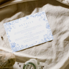 Tarjeta De Recepción Clásico azul blanco floral boda sobre francés