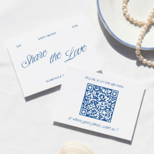 Tarjeta De Recepción Clásico Azul Comparte el Amor Código QR Foto de Bo