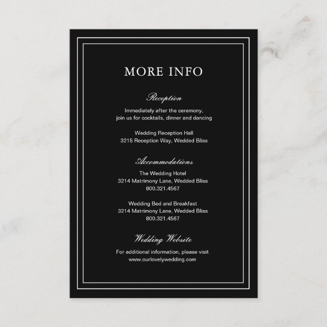 Tarjeta De Recepción Clásico Black Elegant Wedding (Anverso)
