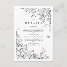 Tarjeta De Recepción Clásico Blanco Floral Negro Boda 