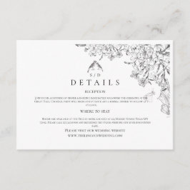 Tarjeta De Recepción Clásico Blanco Floral Negro Boda 