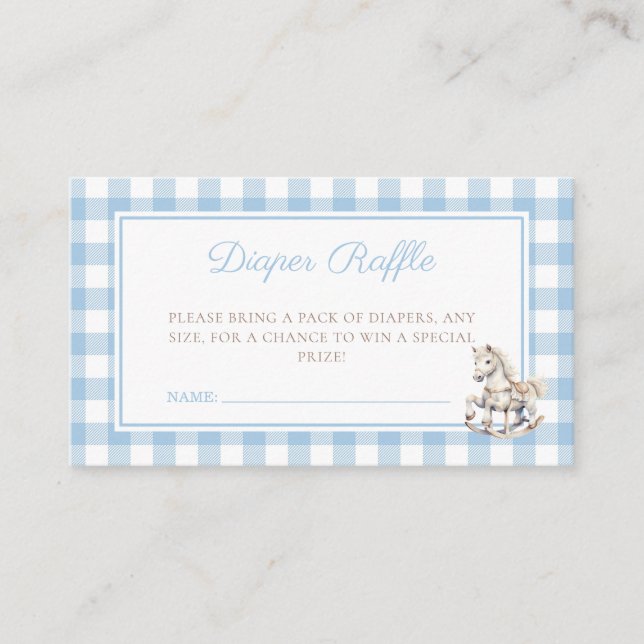 Tarjeta De Recepción Clásico Blue Plaid Rocke Horse Diaper Raffle (Anverso)