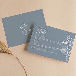 Tarjeta De Recepción Clásico Boda azul turbio y floral Minimalista