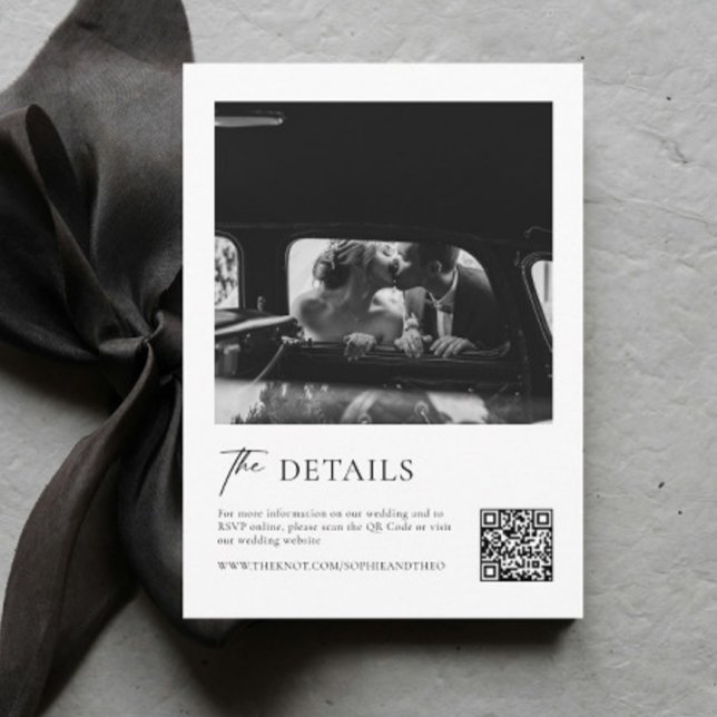 Tarjeta De Recepción Clásico Boda blanco y negro Detalles del código Qr (Subido por el creador)