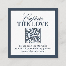 Tarjeta De Recepción Clásico Código QR Azul Marino Boda Captura el Amor