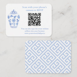 Tarjeta De Recepción Clásico Código QR Azul Y Blanco Ducha de novia RSV