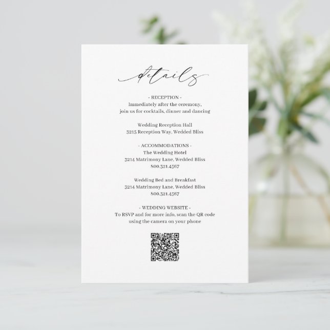 Tarjeta De Recepción Clásico código QR blanco y negro matrimonio elegan (Anverso de pie)