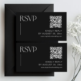 Tarjeta De Recepción Clásico código Qr de RSVP de Boda Negra