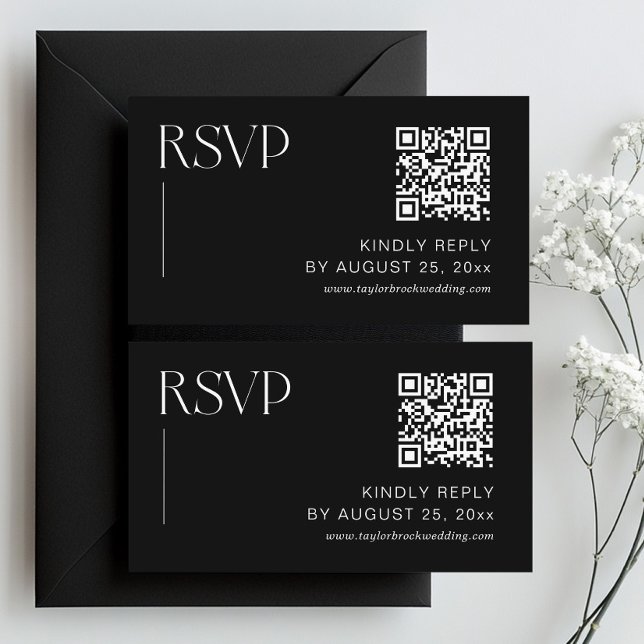 Tarjeta De Recepción Clásico código Qr de RSVP de Boda Negra (Subido por el creador)