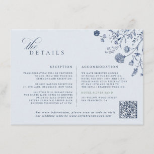Tarjeta De Recepción Clásico código QR francés azul victoriano boda