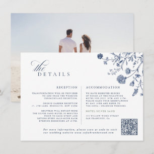 Tarjeta De Recepción Clásico código QR francés azul victoriano boda