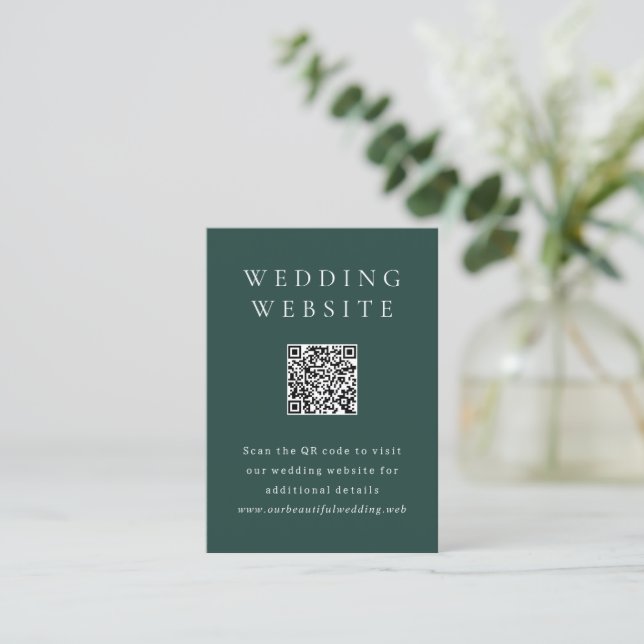 Tarjeta De Recepción Clásico Código QR Verde Esmeralda Simple Boda (Anverso de pie)