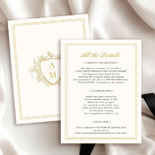 Tarjeta De Recepción Clásico cresta monograma boda formal vintage