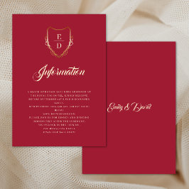 Tarjeta De Recepción Clásico Crimson Red Golden Monogram Luxury
