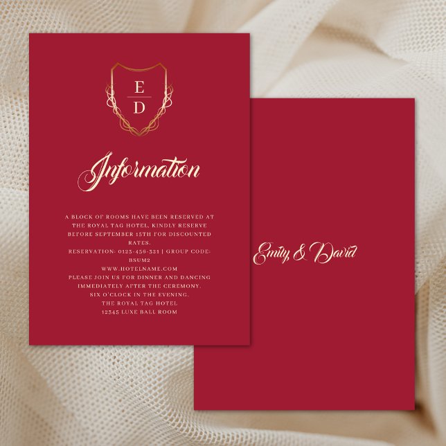 Tarjeta De Recepción Clásico Crimson Red Golden Monogram Luxury (Subido por el creador)