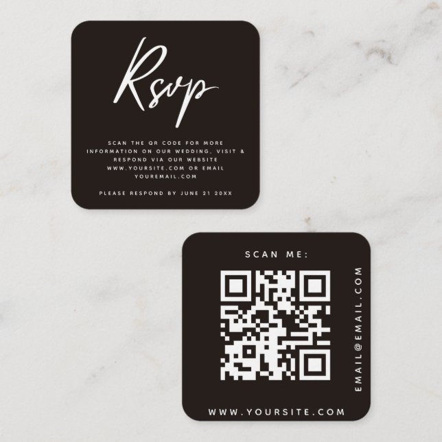 Tarjeta De Recepción Clásico de código QR para la boda blanca y negra R (Anverso / Reverso)