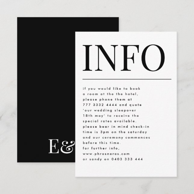 Tarjeta De Recepción Clásico elegante negrita Grandes detalles de Boda  (Anverso / Reverso)