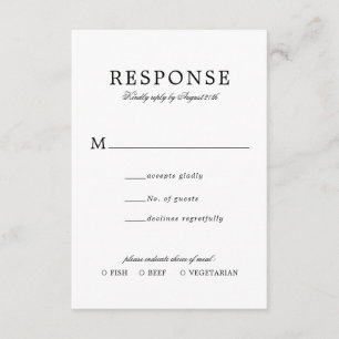 Tarjeta De Recepción Clásico Elegante Simple Wedding Rsvp Meal Entree