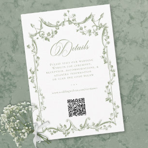 Tarjeta De Recepción Clásico Elegante Verde Salvia Floral Marco Boda QR