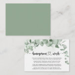 Tarjeta De Recepción Clásico Eucalipto Verde Foliage Honeymoon Wish<br><div class="desc">Esta clásica tarjeta de alojamiento con un ambiente rústico para una luna de miel de eucalipto verde es perfecta para un boda rústico. El diseño presenta hermosas hojas de eucalipto de color verde acuático.</div>