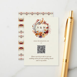 Tarjeta De Recepción Clásico Fall Wildflower Nombre Código QR Boda RSVP