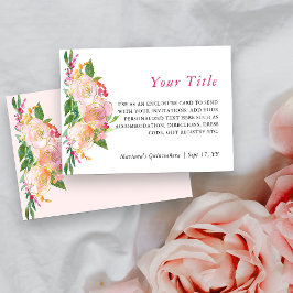 Tarjeta De Recepción Clásico Floral Rosa y Dorado Enclosure Personaliza