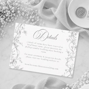 Tarjeta De Recepción Clásico Gris Negro Floral Corona Boda Vintage