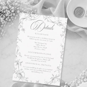 Tarjeta De Recepción Clásico Gris Negro Floral Corona Boda Vintage