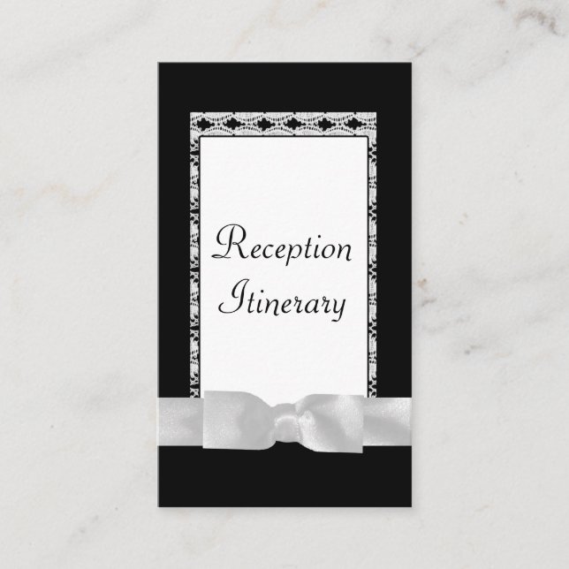 Tarjeta De Recepción Clásico Lace Blanco y Negro con Bow (Anverso)