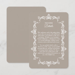Tarjeta De Recepción Clásico Lino Beige Marrón Ornadamente Enmarcado Bo