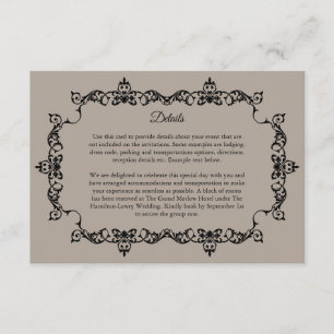 Tarjeta De Recepción Clásico Lino Marrón Taupe Boda con Marco Ornamenta