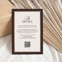 Tarjeta De Recepción Clásico Luxe Marrón | Detalles de Invitado de Boda