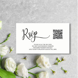Tarjeta De Recepción Clásico Moderno de Boda Negra y Blanca RSVP Código