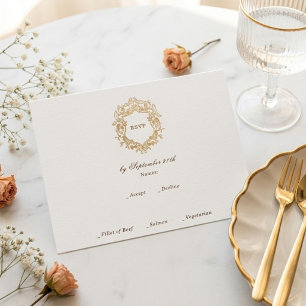 Tarjeta De Recepción Clásico Monograma de Floral Corona Boda