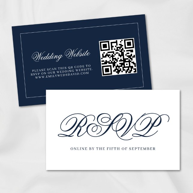 Tarjeta De Recepción Clásico Naval Elegante Mínimo QR RSVP (Subido por el creador)