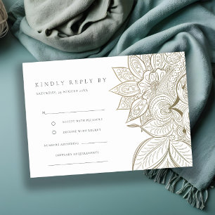 Tarjeta De Recepción Clásico Ornate Paisley Ivory Gold Wedding RSVP