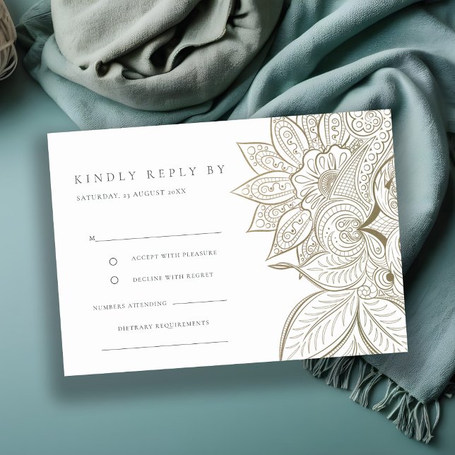 Tarjeta De Recepción Clásico Ornate Paisley Ivory Gold Wedding RSVP (Subido por el creador)