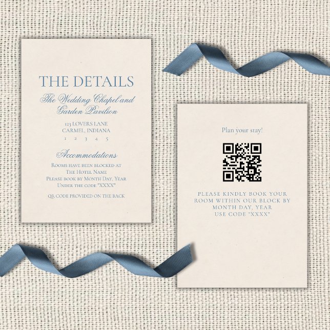 Tarjeta De Recepción Clásico Script Elegante Azul Polvoriento (Classic Elegant Script Dusty Blue Enclosure Card)