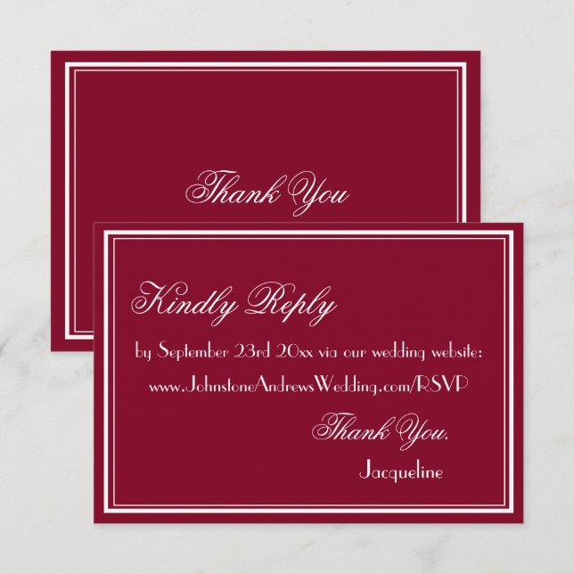Tarjeta De Recepción Clásico Script Elegante Burgundy Wedding RSVP (Anverso / Reverso)