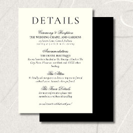 Tarjeta De Recepción Classic Black and White Minimalist Wedding Details