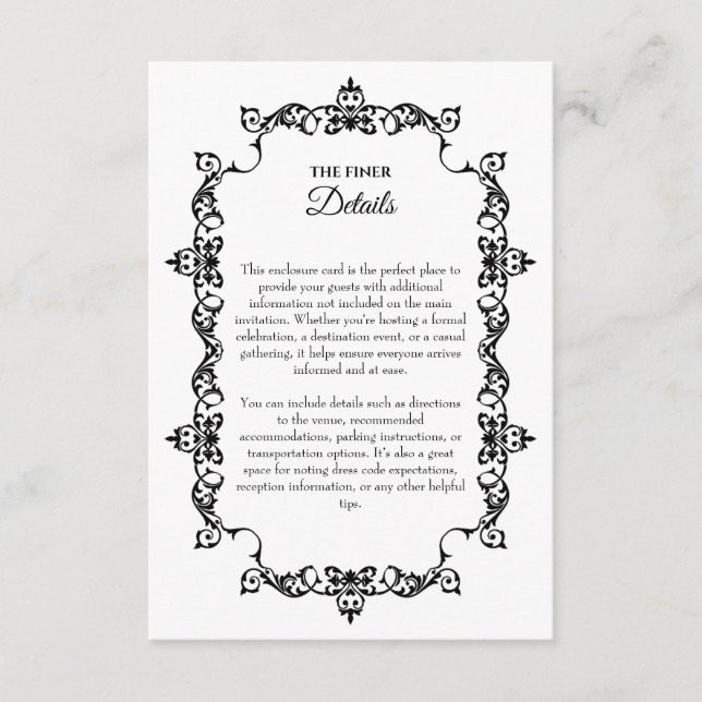Tarjeta De Recepción Classic Black and White Ornately Framed Wedding (Anverso)
