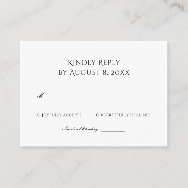 Tarjeta De Recepción Classic Black and White Wedding RSVP (Anverso)