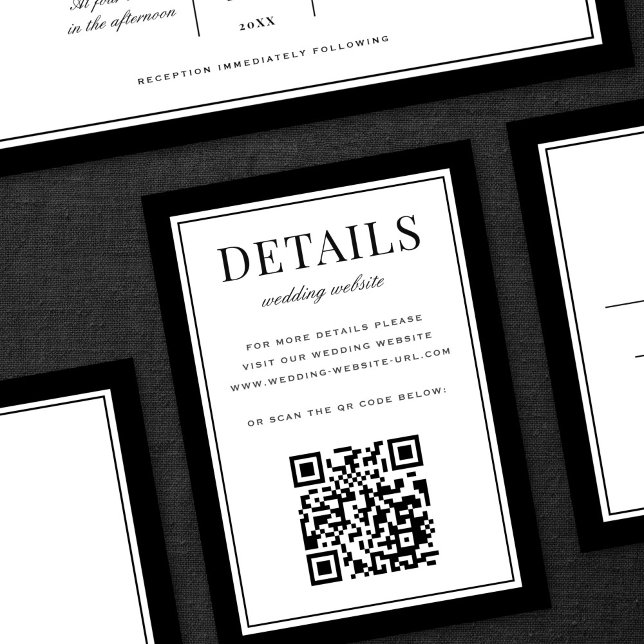 Tarjeta De Recepción Classic Black Frame Wedding Details QR Code (Subido por el creador)