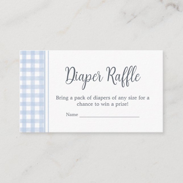 Tarjeta De Recepción Classic Blue Gingham Baby Shower Diaper Raffle (Anverso)