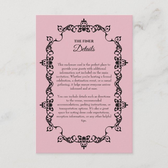 Tarjeta De Recepción Classic Blush Pink Ornately Framed Wedding (Anverso)