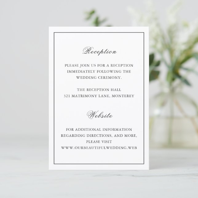 Tarjeta De Recepción Classic Border Black and White Timeless Wedding (Anverso de pie)
