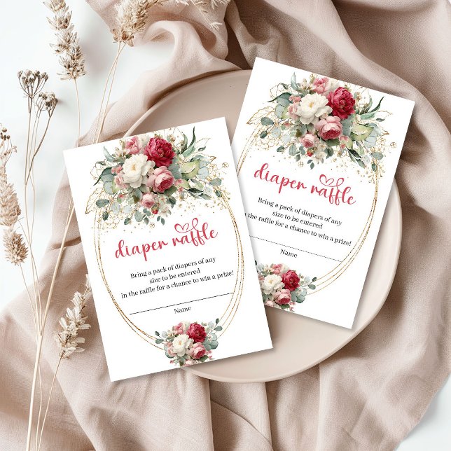 Tarjeta De Recepción Classic Burgundy Blush Floral Diaper Raffle Card (Classic Burgundy Blush Floral Diaper Raffle Card)