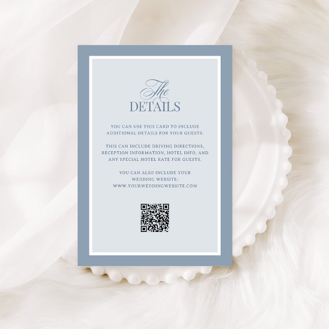 Tarjeta De Recepción Classic Dusty Blue | QR Code Wedding Guest Details (Subido por el creador)
