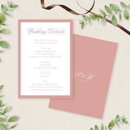 Tarjeta De Recepción Classic Dusty Rose Monogram Script Wedding Details