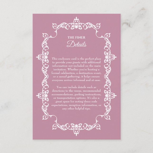 Tarjeta De Recepción Classic Dusty Rose Pink Ornately Framed Wedding (Anverso)